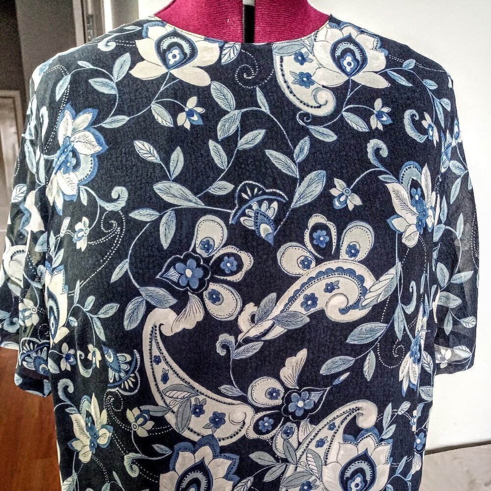 Lord & Taylor Blue Print Short-Sleeve Silk Tunic